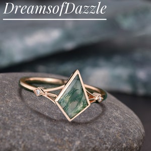 Skye Kite Green Moss Agate Ring, 14K Rose Gold Vermeil Natural Agate Engagement Ring, Green Gemstone Anniversary Gift For Her, Wedding ring image 3