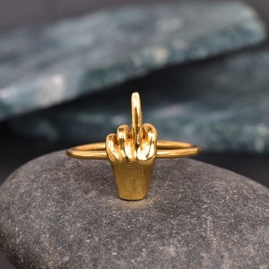 14K Gold Middle Finger Ring: Sterling Silver Statement Jewelry