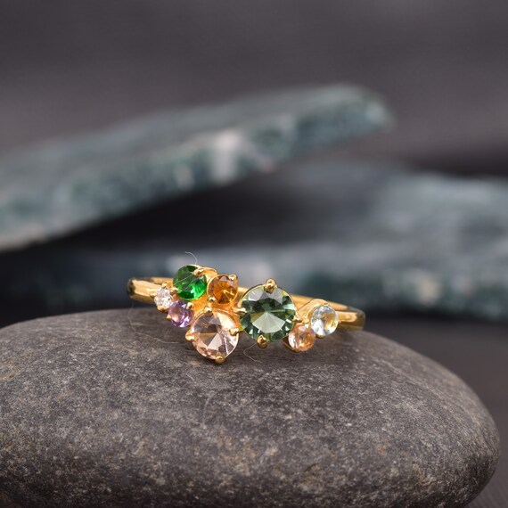 Multi Color Gemstone Cluster Ring Engagement Ring Cluster
