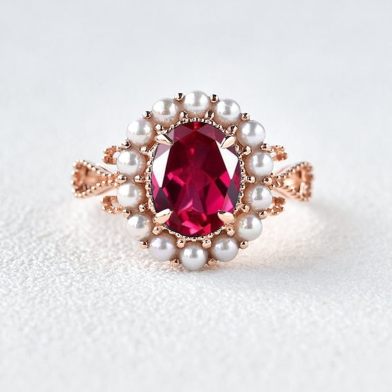 Vintage ruby and pearl hotsell ring