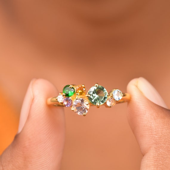 Multi Color Gemstone Cluster Ring Engagement Ring Cluster