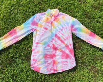 Ręcznie wykonany damski narzutka plażowa tie-dye // Narzutka tie-dye // Wir tie-dye // Narzutka na kostium kąpielowy // Oversize tie-dye // Tęczowy tie-dye