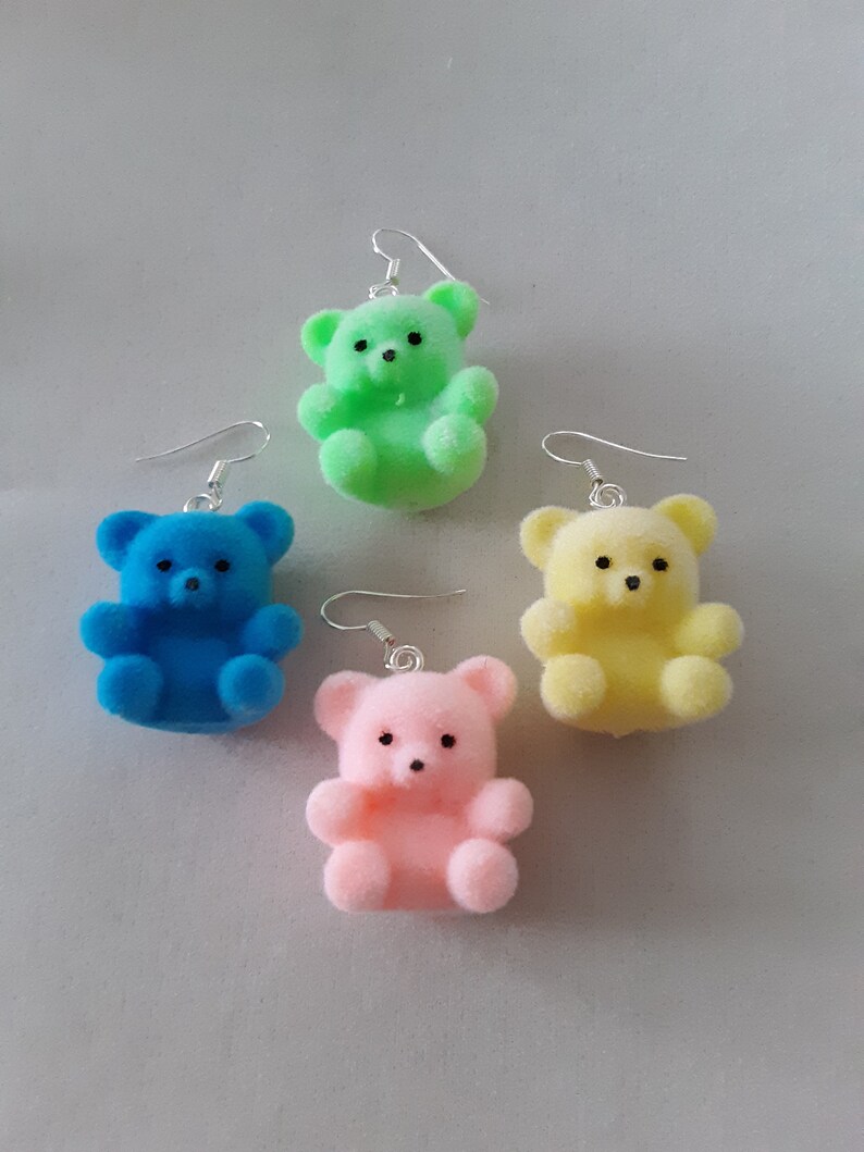 Fuzzy Teddy Bear Earrings Etsy