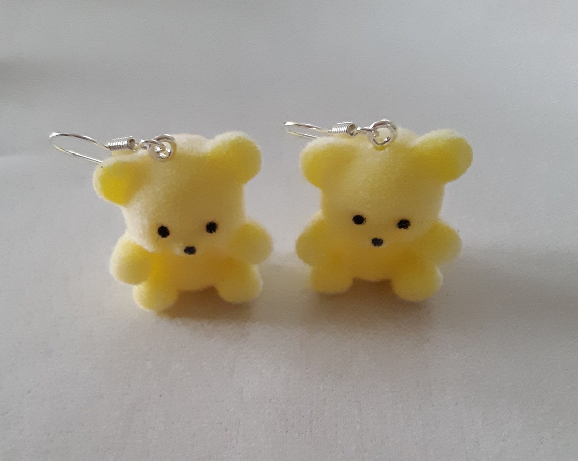 Fuzzy Teddy Bear Earrings Etsy