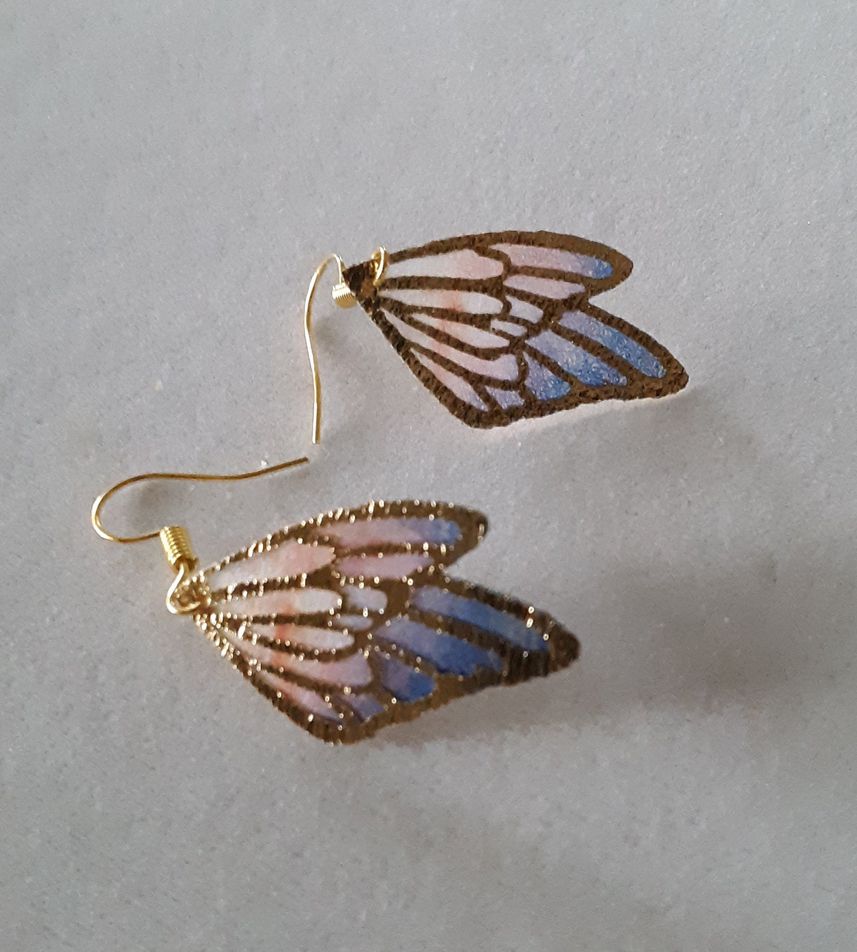Pendientes de ala rosa y azul Etsy