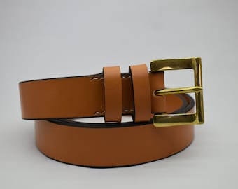 Tan Bridle Belt with Solid Brass Buckle