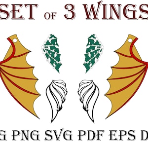 SET di 3 tipi di ali / Ali di angelo, osso e drago per orecchini / Orecchini a 2 strati / SVG per fai da te / Pronto per l&#39;uso