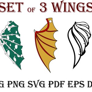 SET di 3 tipi di ali / Ali di angelo, osso e drago per orecchini / Orecchini a 2 strati / SVG per fai da te / Pronto per l&#39;uso