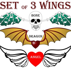 SET of 3 Types of Wings / Angel, Bone and Dragon wings for earrings / 2-Layers earrings / SVG to DIY / Ready for use