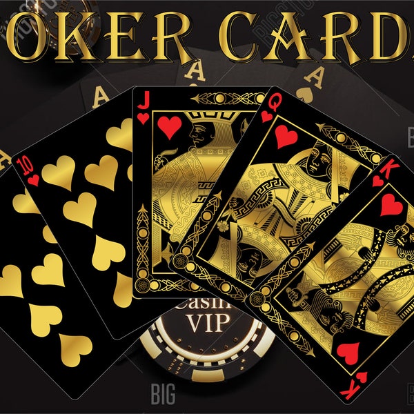 Golden and Black Cards/ Play togehter/ Poker cards/ Made your own cards/ Playing cards PNG and JPG / Ready for use