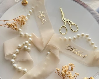 Personalisiertes Ringband mit Namen und Perlen - Incili Söz Nisan Yüzük Band - Isimli Yüzük Band - Ringband aus Chiffon für Verlobung