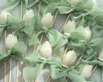 Personalized wedding favor tulip candle with bamboo stem - soy wax tulip candle for weddings and other celebrations - registry office