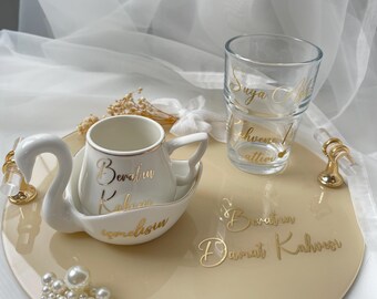 Personalized Groom Coffee Set – Groom Coffee Cup with Tray & Glass – Turkish Groom Coffee Cup – Bride Asking Ceremony – Engagement Gift
