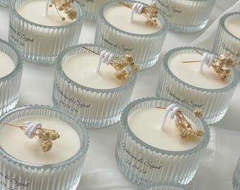 Personalized wedding favors - Soy wax candles in glass with baby's breath, pearls or rhinestones - Engagement - Christening - Henna - Wedding