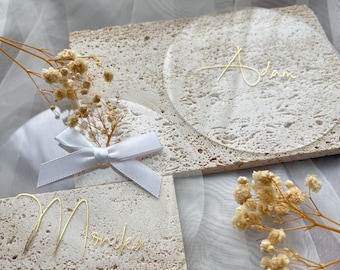 Place cards with name and gypsophila for celebrations, weddings, engagements - personalized place cards