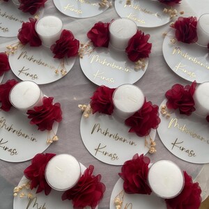 Gepersonaliseerde theelichtjes voor de handkaarsen voor een henna-avond - Isimli Kina Gecesi Mumlari - Handkaarsen voor bruidsmeisjes afbeelding 2