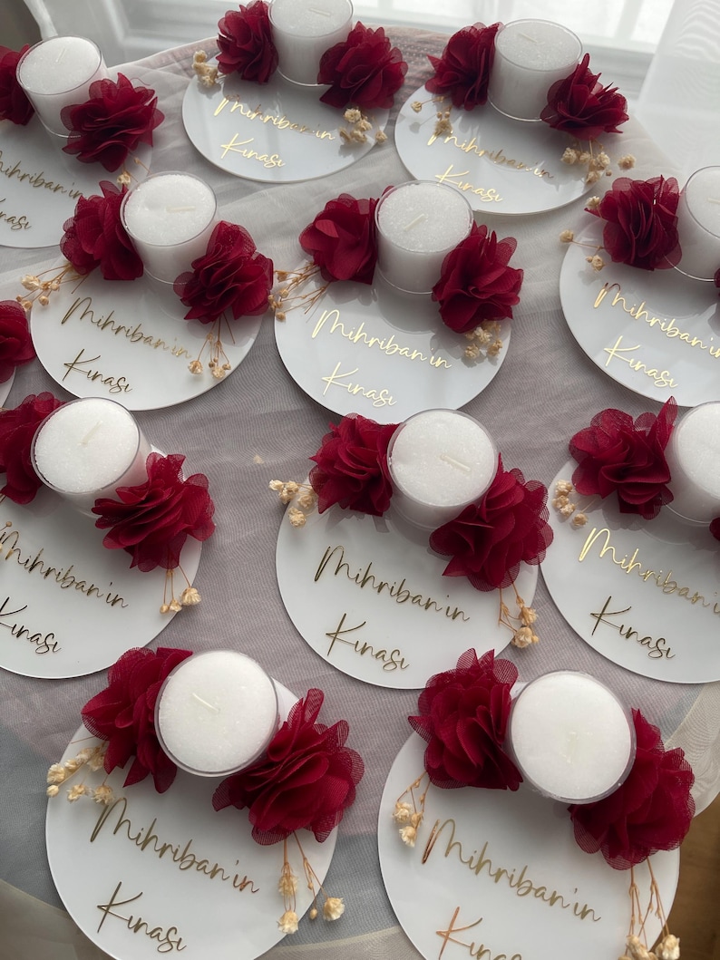 Gepersonaliseerde theelichtjes voor de handkaarsen voor een henna-avond - Isimli Kina Gecesi Mumlari - Handkaarsen voor bruidsmeisjes afbeelding 2