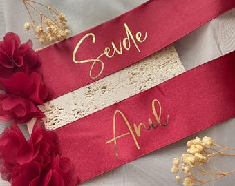 Gelin Kuşak - Kirmizi Kuşak - Bridal Belt Burgundy Red - Isimli Gelin Kuşağı