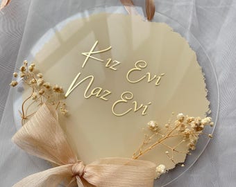 Personalized door sign - wall decoration - bride pick-up - Kiz Evi - Kapi Süs - acrylic door sign with name