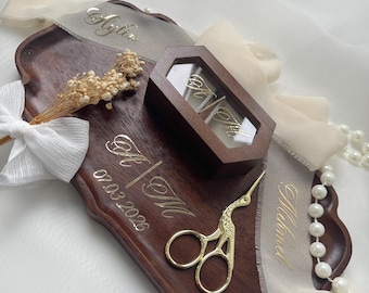 Personalized wooden tray for engagement - ring tray - Söz Nisan Tepsi - Isimli - tray in nostalgic style