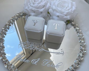 Personalized mirrored ring tray - Afghan style - Ayna isimli Söz Nisan Tepsi - with ring boxes - engagement tray