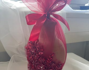 Kina Testi Dantelli - Clay henna jug with lace details and tulle - Decoration for henna evening - Traditional jug