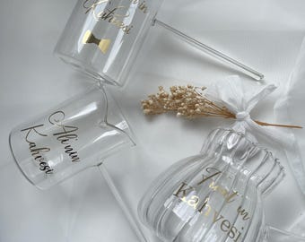 Personalized Glass Mocha Pot - Isimli Damat Cam Cezvesi - Söz Nisan - Engagement