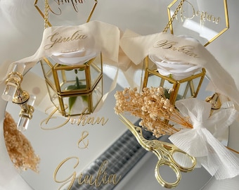 Ring tray - Engagement tray - Mirrored glass plate with names - Engagement tray - Personalized