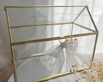 Glass box - Glass card box for wedding cards and monetary gifts in envelopes - Personalized wedding box with names - Isimli Taki Kutusu