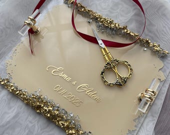 Personalized ring tray with stones and handles - Söz Nisan Tepsi - Engagement tray - Coffee tray - luxurious