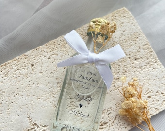 Personalized wedding favors - Zamzam water - with ribbon and baby's breath - for Hajj return - Mevlid - engagement - Islamic gift