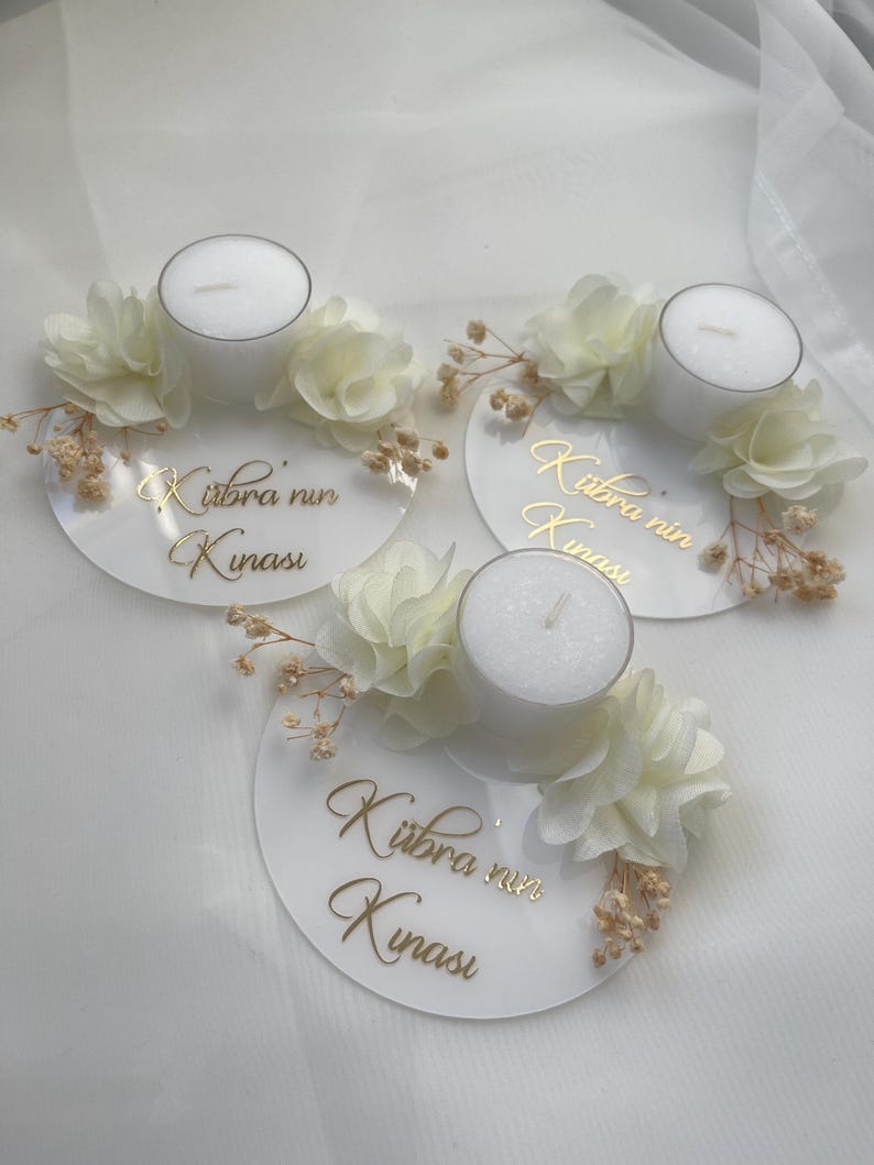Gepersonaliseerde theelichtjes voor de handkaarsen voor een henna-avond - Isimli Kina Gecesi Mumlari - Handkaarsen voor bruidsmeisjes afbeelding 12