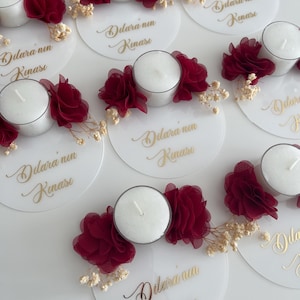Gepersonaliseerde theelichtjes voor de handkaarsen voor een henna-avond - Isimli Kina Gecesi Mumlari - Handkaarsen voor bruidsmeisjes afbeelding 1