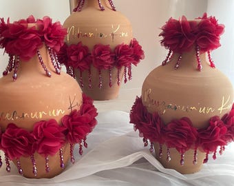 Gepersonaliseerde kleien henna-pot voor de henna-ceremonie - Kina Gelin Testi - Bruidspot - Leeg