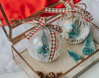 Personalized Glass Ball Christmas Ornament with Mini Tree