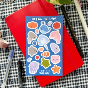 Ocean Friends Sticker Sheet // Waterproof Vinyl Stickers For Bullet Journalling, Planners and Deco