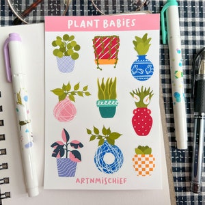 Hoja de pegatinas de Plant Babies // Pegatinas de plantas de interior hechas a mano para Bullet Journaling y planificadores