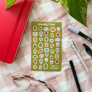 Frühling Sticker Blatt // Wasserfester Vinyl Stickerbogen für Bullet Journaling, Planer und Deko