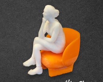 Emma - Scale Model Box Unpainted Figure of Woman Sitting with Crossed Legs and Hand on Chin