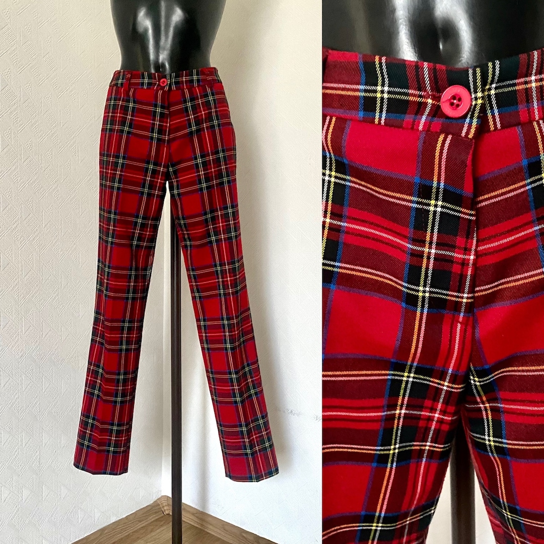 90s Vtg Red Check Pattern Pants Hipster Checkered Print Pants Etsy