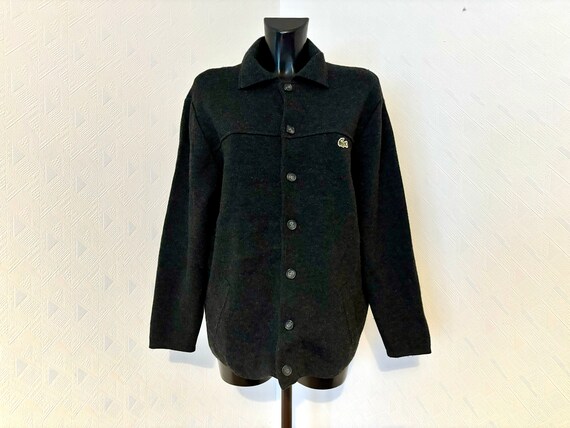 Men s Wool LACOSTE Cardigan Dark Gray Black Knit Lacoste Knitted Jacket Button Down Sweater Collared Jacket Winter Preppy Cardigan Size L XL Etsy UK