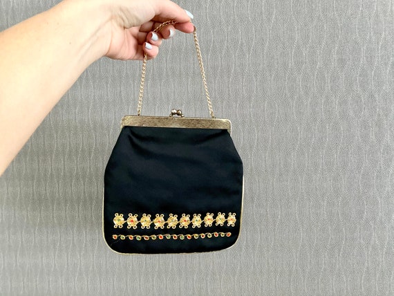 Vintage Mini Black Hand Bag Clutch Bag Embroidere… - image 2