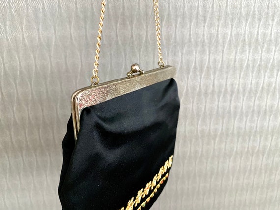Vintage Mini Black Hand Bag Clutch Bag Embroidere… - image 4