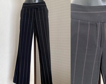 90s Vintage Black Striped Wide Leg Pants Formal Women's Flare Leg Pants Festival Boxed Trousers Hippie Pants Straight Wide Trousers Size M/L