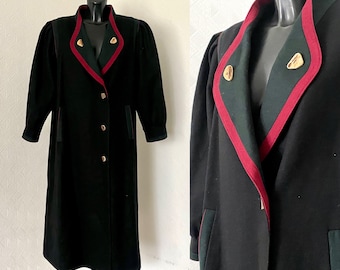 Casaco vintage de lã pura dirndl, capa com gola preta, casaco tradicional folk trachten, cardigã de lã, inverno loden, casaco austríaco alemão, tamanho XL