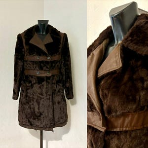 Vintage Vegan Fur Brown Coat Autumn Spring Cardigan Brown Boho Midi Warm Jacket Tailored Vintage Coat Gift to Her Made in Finland Size L