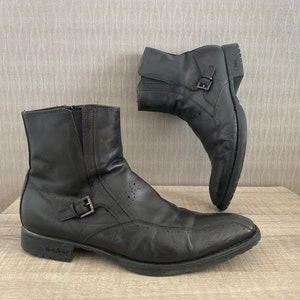 Baldinini Brand Hommes Black Leather Ankle Boots Brogue Français Toe Boots Formal Winter Warm Fur Boots Oxford Shoes Made in Italy US 7; 40 eur