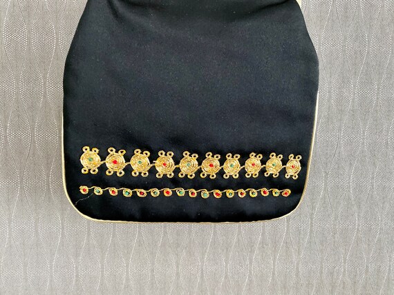 Vintage Mini Black Hand Bag Clutch Bag Embroidere… - image 10