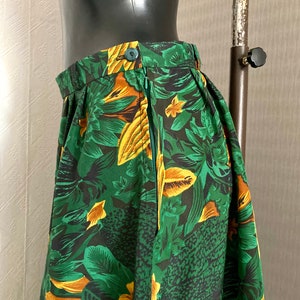 90s Vintage Green Skirt Silky Midi Knee Yellow Flower Bright Summer Skirt Romantic A Line Floral Pattern Skirt Elegant Light Skirt Size M image 8