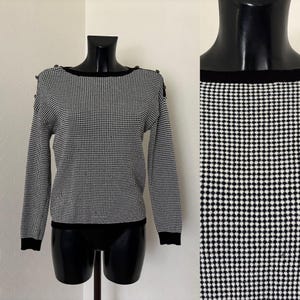 Women&#39;s Black and White Checkered Sweater Warm Winter Pullover Sweater Knitted Christmas Gift Soft Shiny Polka dot Check Jumper Size M